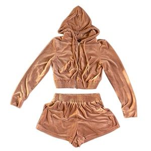 Pink Velour Shorts Set